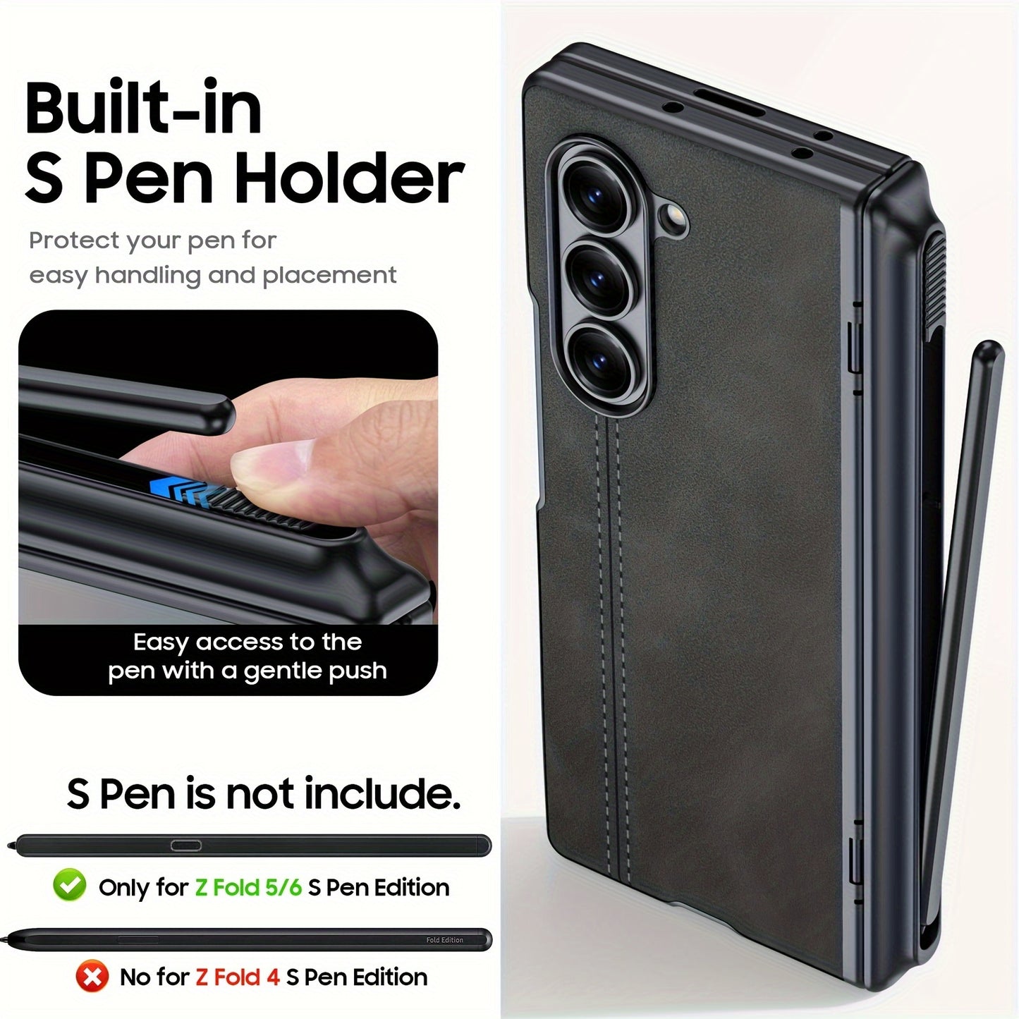 LeatherShield for Z Fold 7 and 6 – Matte Faux Leather S Pen Case