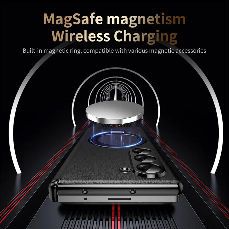 LuxMag Fold – Leather MagSafe Case with Hinge & Screen Protection