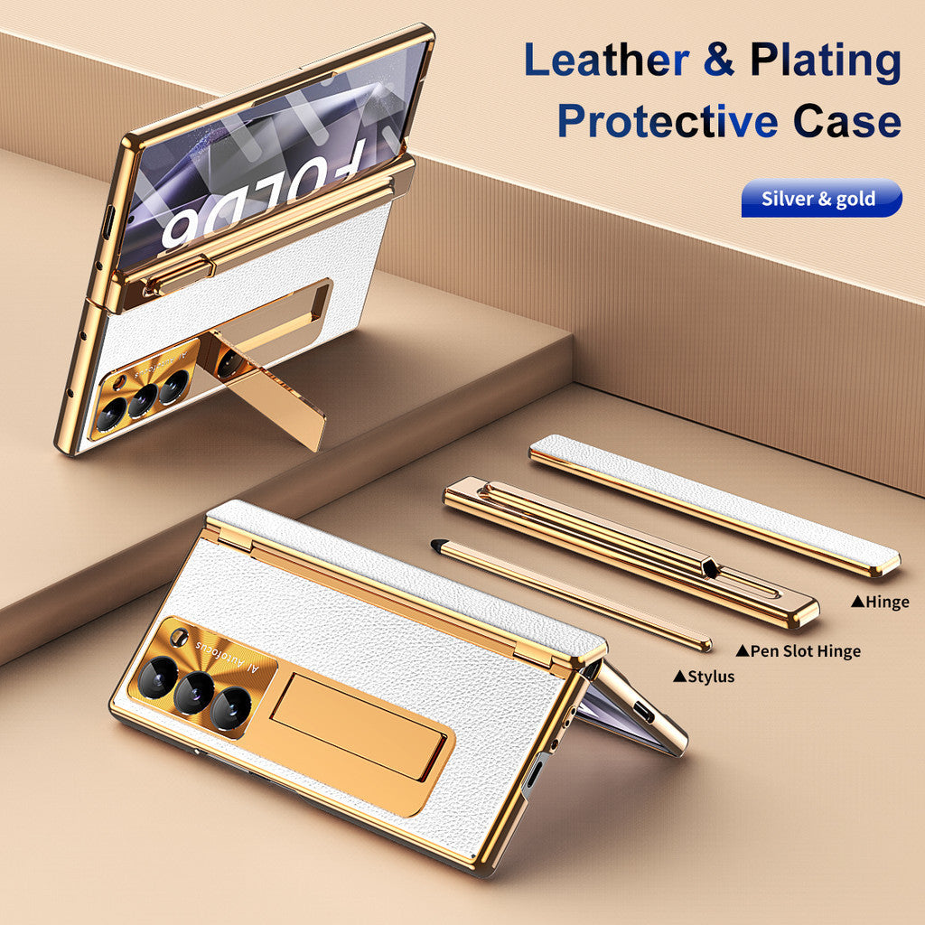 Leather Hinge S Pen Slot Kick stand Case - Z Fold Series