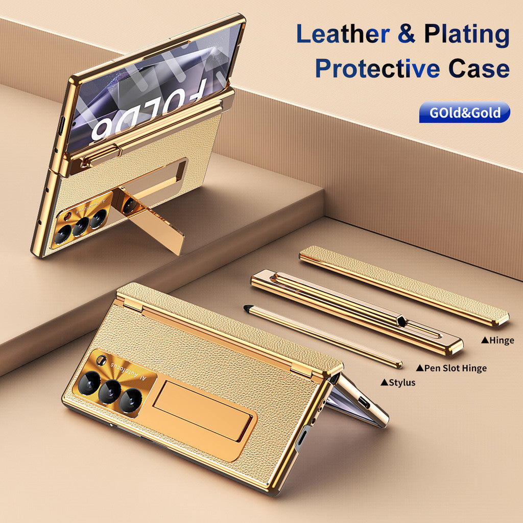 Leather Hinge S Pen Slot Kick stand Case - Z Fold Series