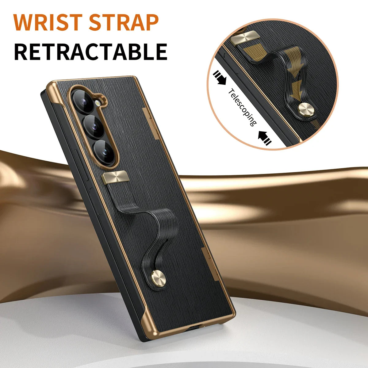 Z Fold Series Slim Leather Case with Hinge, Wrist Strap & Kickstand