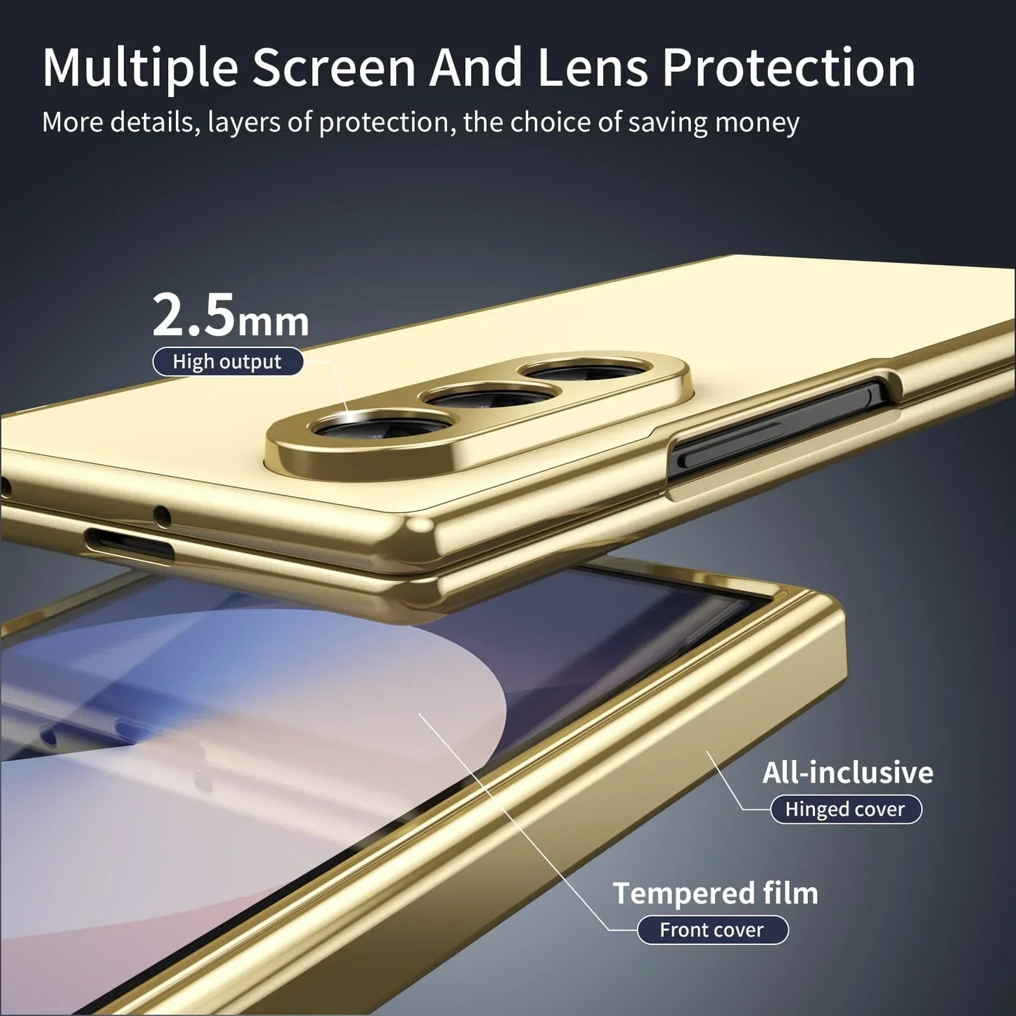 GoldEdge Fold – Matte Leather Z Fold Case with Hinge & Screen Protection
