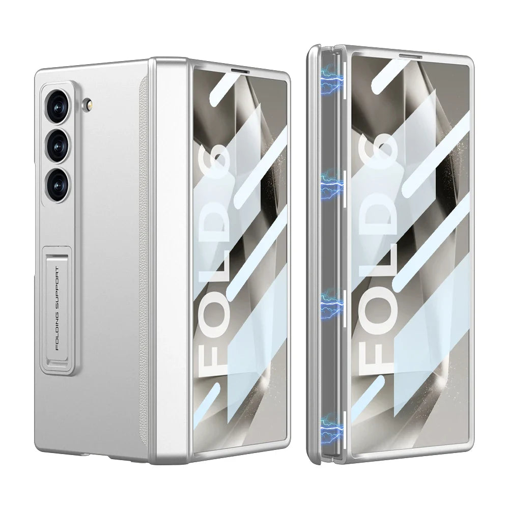 Slim Armor Magnetic Hinge Z Fold 6 Case Kickstand, HD Tempered Glass 2.0
