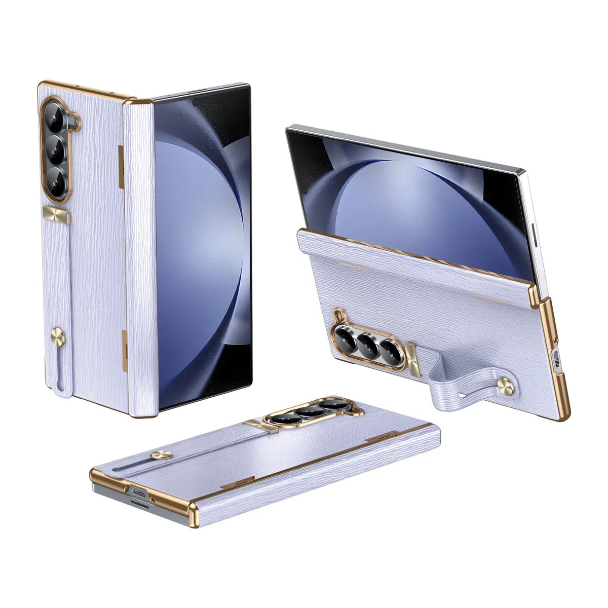 Z Fold Series Slim Leather Case with Hinge, Wrist Strap & Kickstand