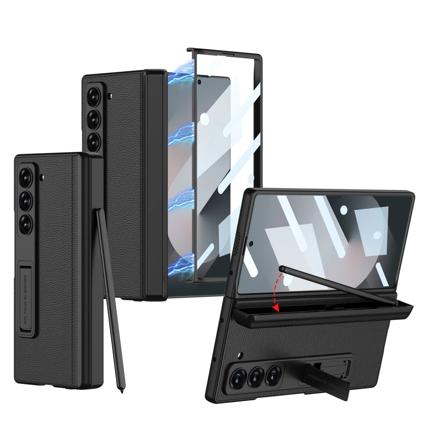 LeatherShield Hinge Z Fold 6, 5 - Pen Holder & Slim Design Case