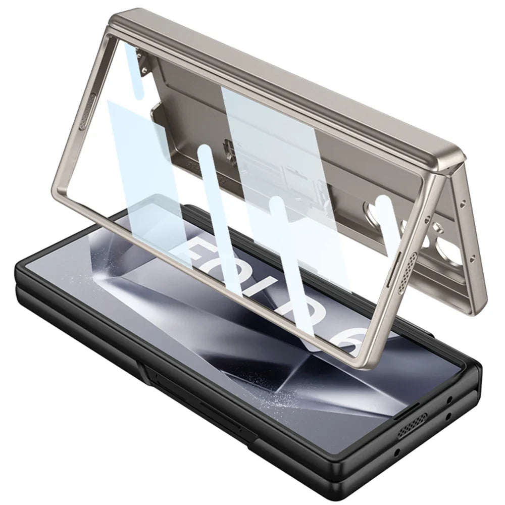 Slim Armor Magnetic Hinge Z Fold 6 Case Kickstand, HD Tempered Glass 2.0