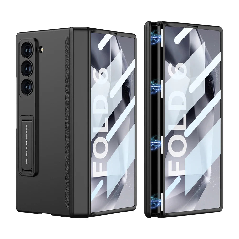 Slim Armor Magnetic Hinge Z Fold 6 Case Kickstand, HD Tempered Glass 2.0