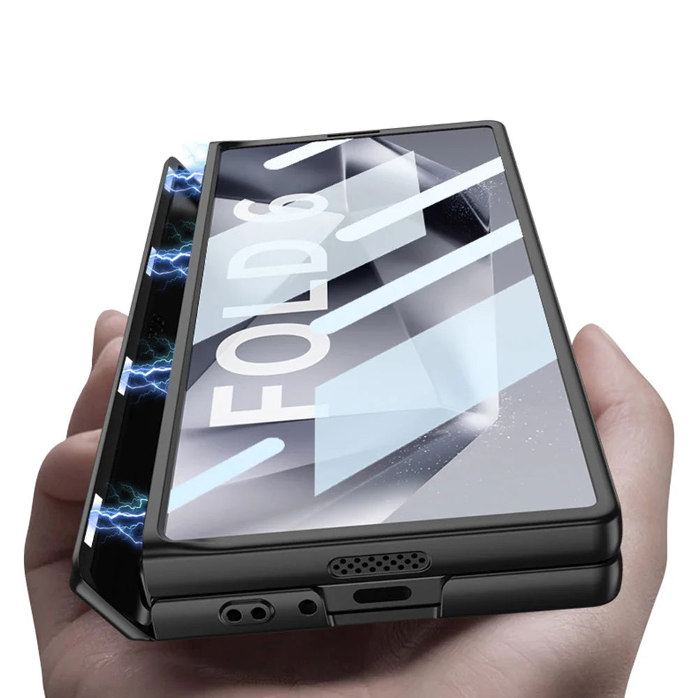 Slim Armor Magnetic Hinge Z Fold 6 Case Kickstand, HD Tempered Glass 2.0
