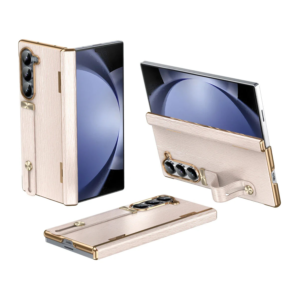 Z Fold Series Slim Leather Case with Hinge, Wrist Strap & Kickstand