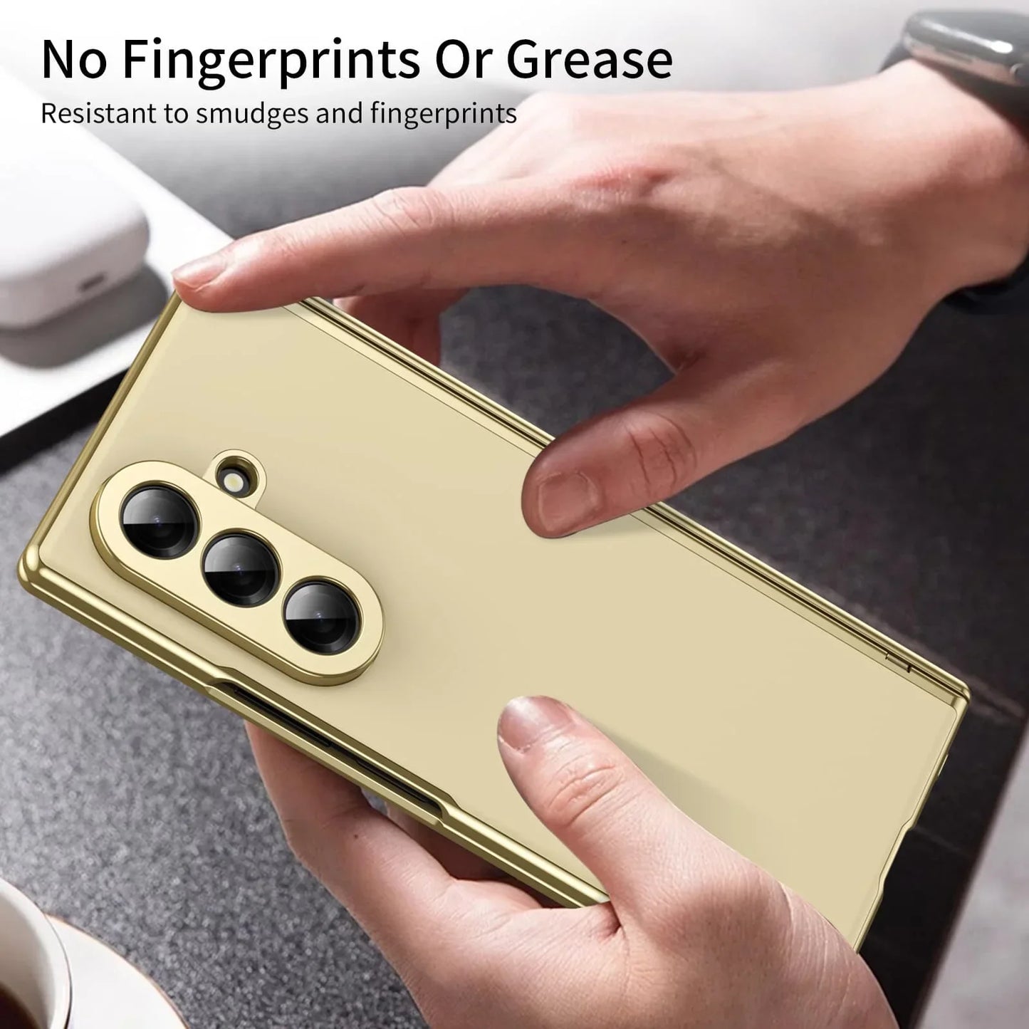 GoldEdge Fold – Matte Leather Z Fold Case with Hinge & Screen Protection