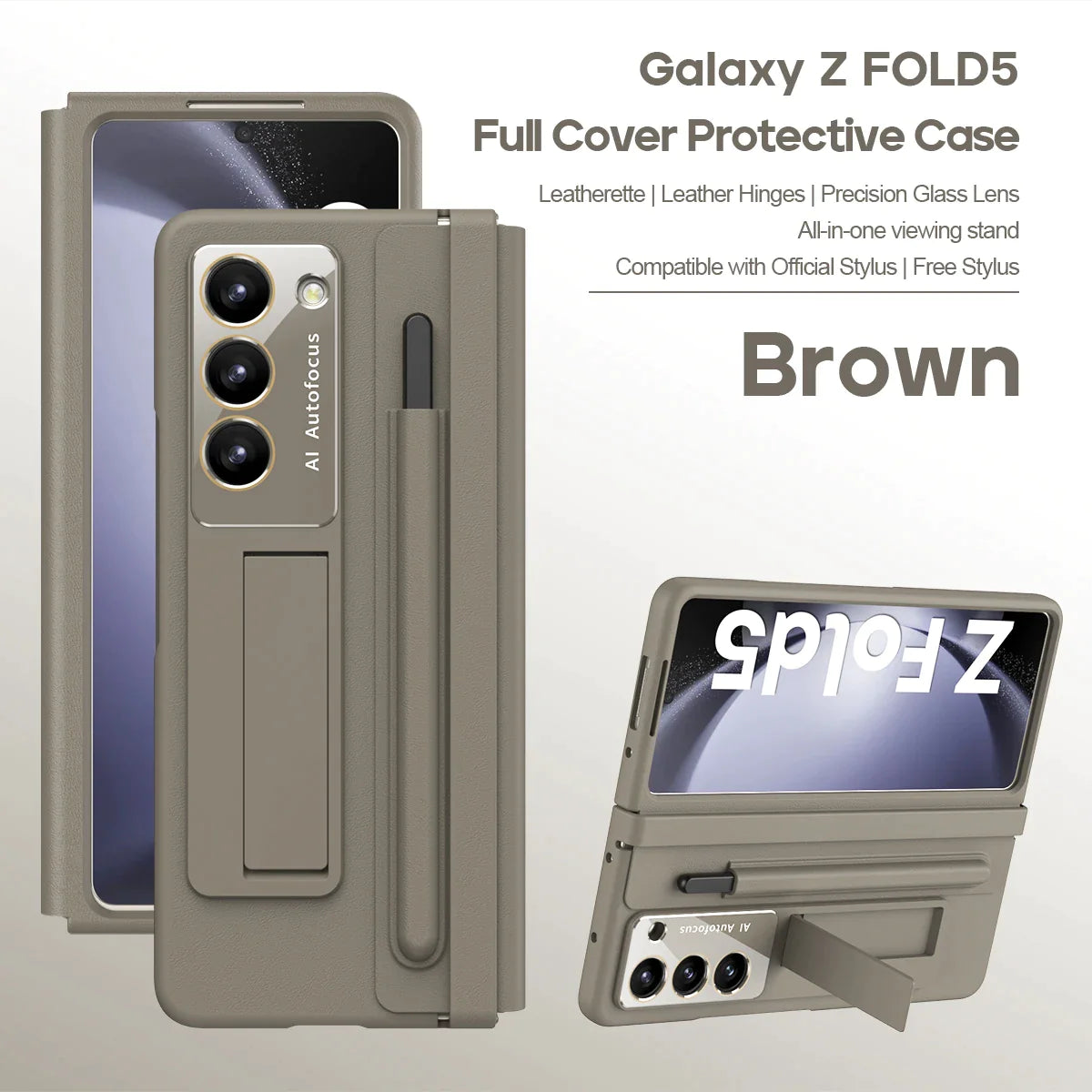 Leather Hinge Protector with Stand, Screen Film, Free Stylus for Z Fold