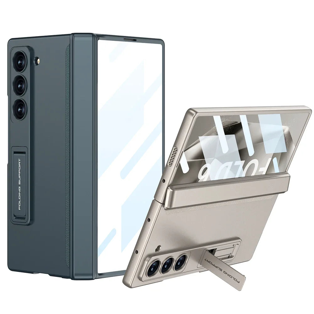 Slim Armor Magnetic Hinge Z Fold 6 Case Kickstand, HD Tempered Glass 2.0