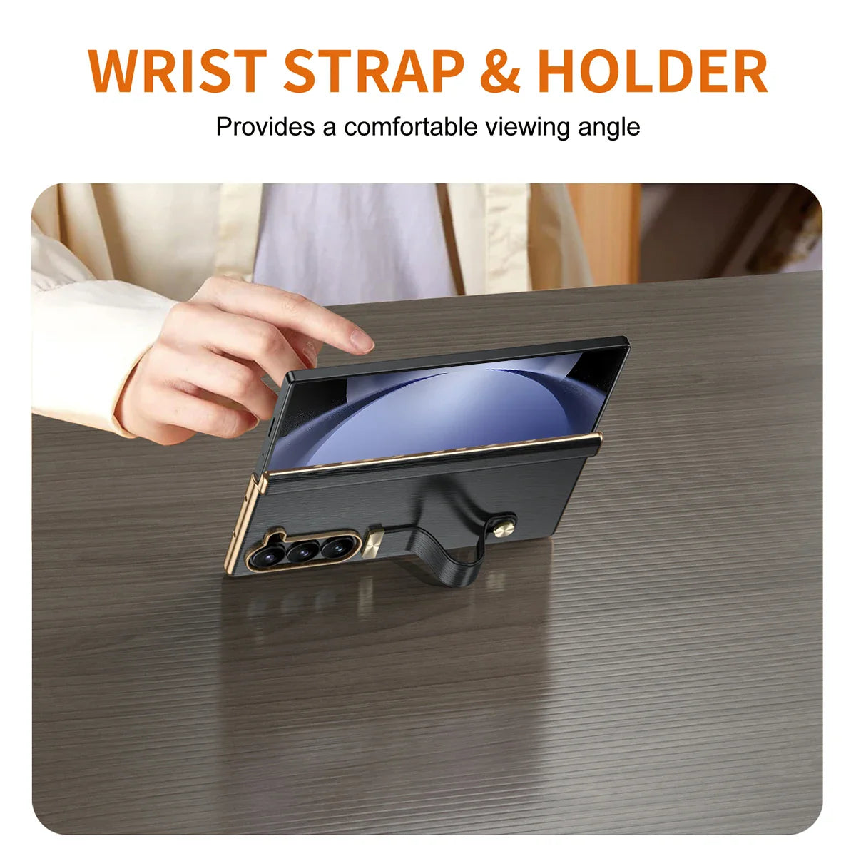 Z Fold Series Slim Leather Case with Hinge, Wrist Strap & Kickstand