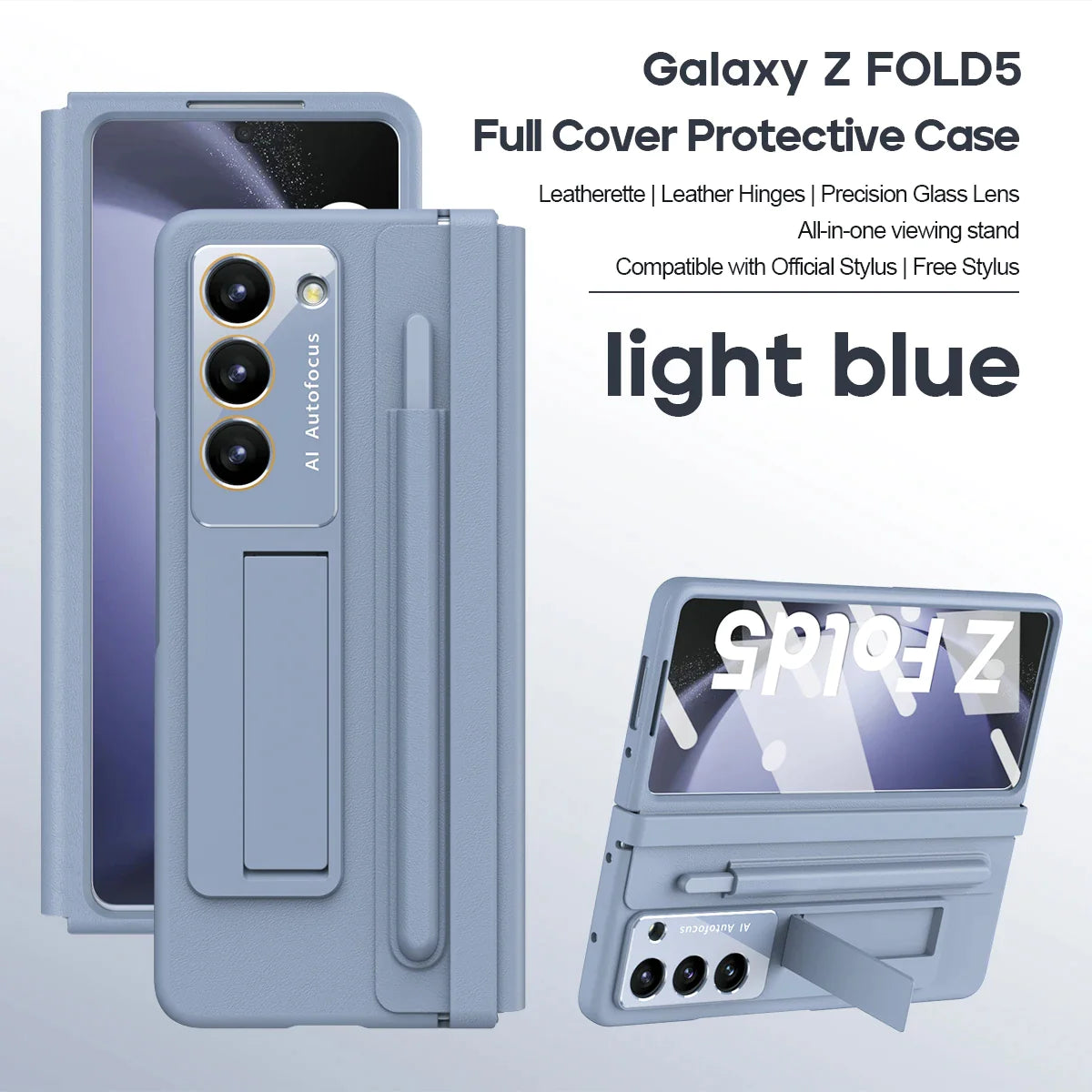 Leather Hinge Protector with Stand, Screen Film, Free Stylus for Z Fold