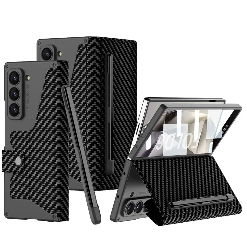 Z Fold 6 Leather Wallet Case with Screen Protector & Kickstand