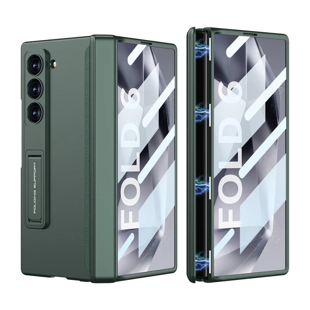 Slim Armor Magnetic Hinge Z Fold 6 Case Kickstand, HD Tempered Glass 2.0