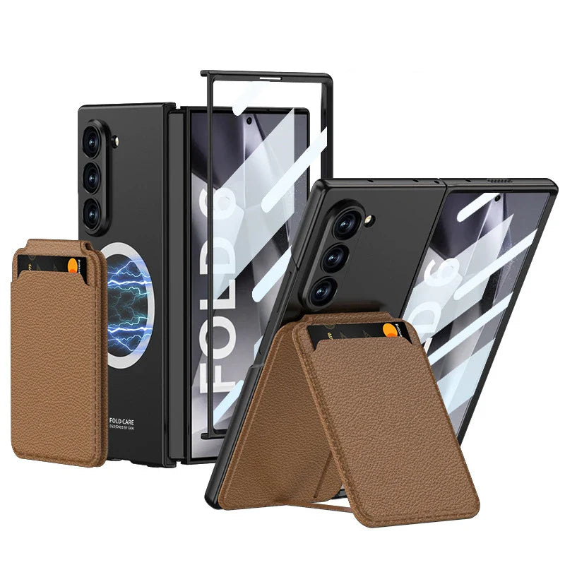 Z Fold 6 Leather MagSafe Case with Magnetic Detachable Wallet & Kickstand