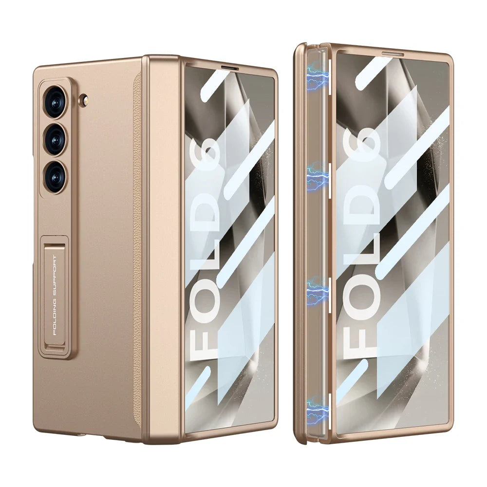 Slim Armor Magnetic Hinge Z Fold 6 Case Kickstand, HD Tempered Glass 2.0