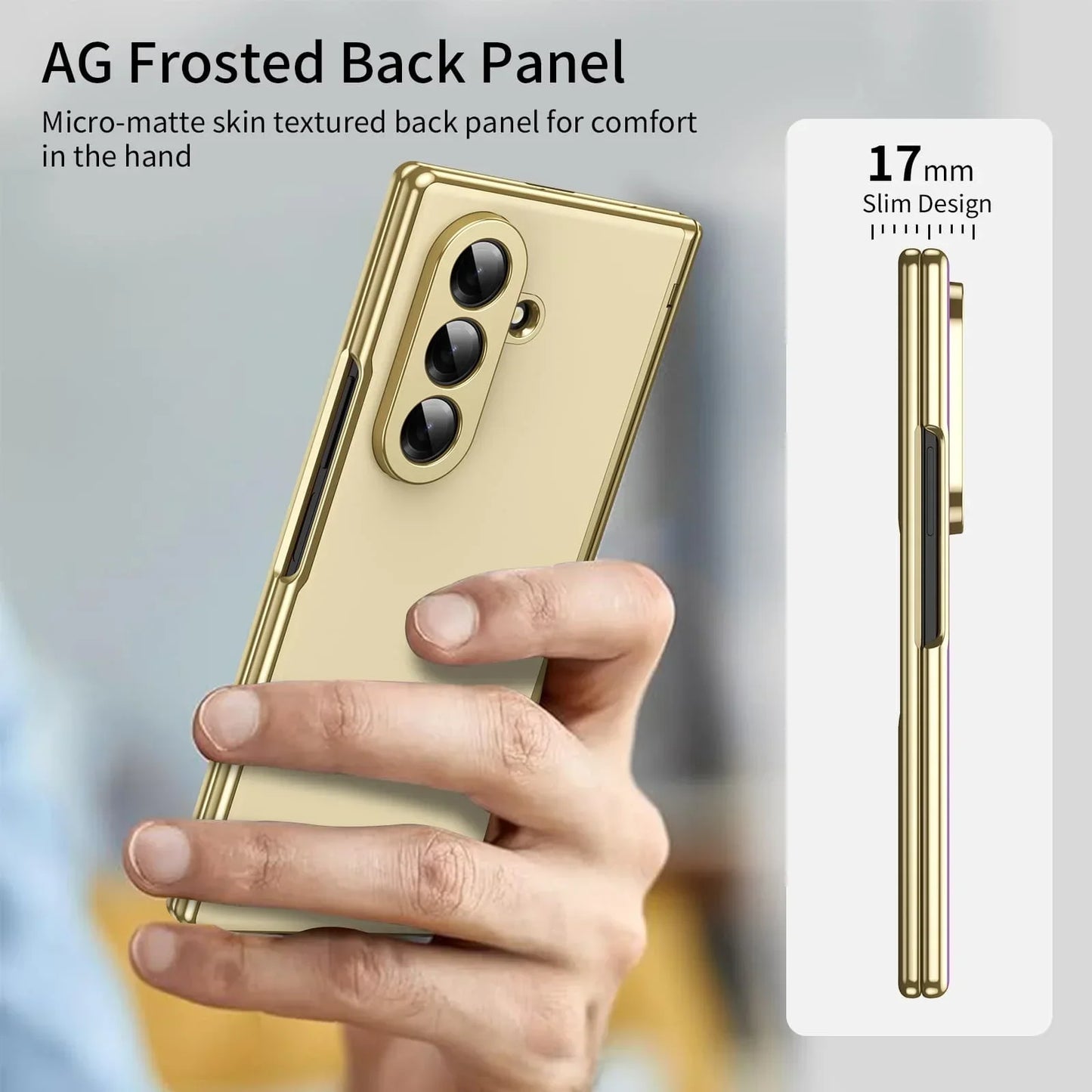 GoldEdge Fold – Matte Leather Z Fold Case with Hinge & Screen Protection