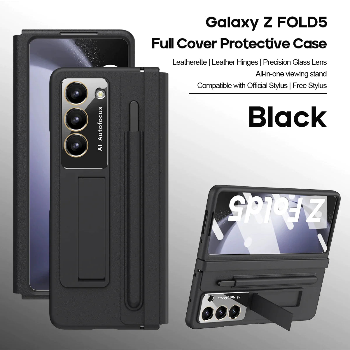 Leather Hinge Protector with Stand, Screen Film, Free Stylus for Z Fold