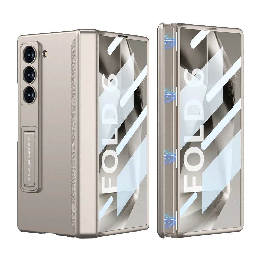 Slim Armor Magnetic Hinge Z Fold 6 Case Kickstand, HD Tempered Glass 2.0
