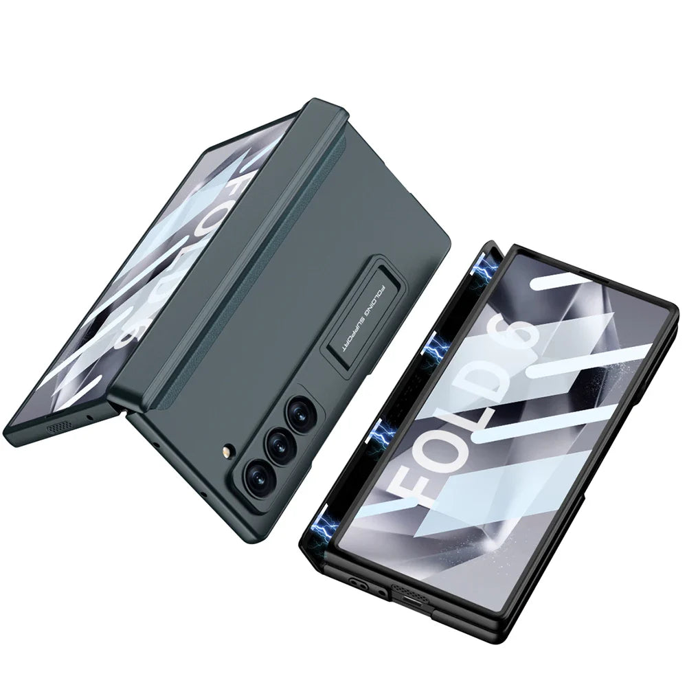 Slim Armor Magnetic Hinge Z Fold 6 Case Kickstand, HD Tempered Glass 2.0