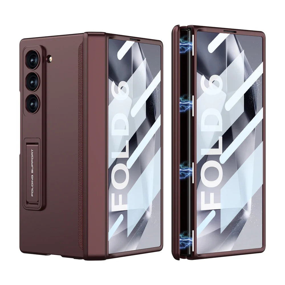 Slim Armor Magnetic Hinge Z Fold 6 Case Kickstand, HD Tempered Glass 2.0