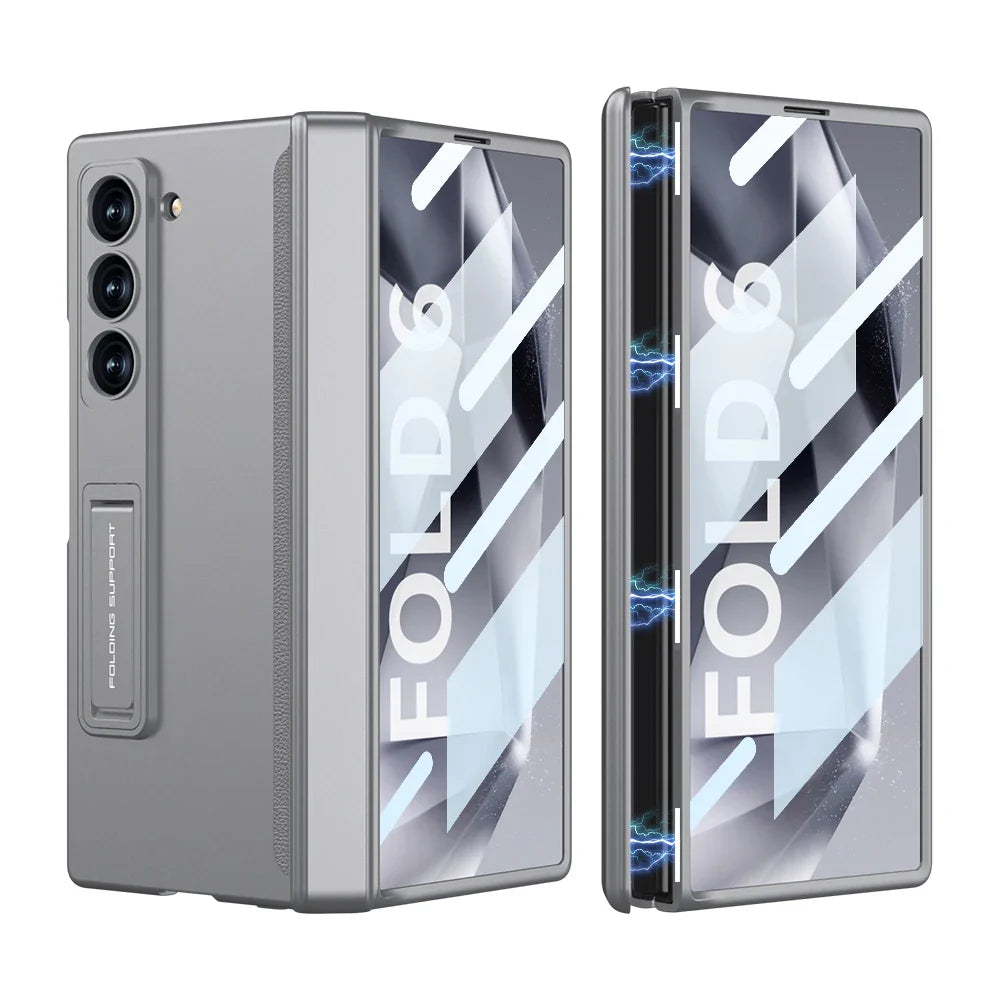 Slim Armor Magnetic Hinge Z Fold 6 Case Kickstand, HD Tempered Glass 2.0