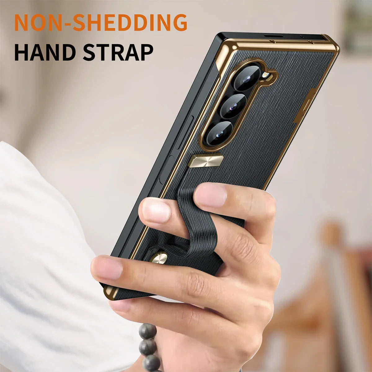 Z Fold Series Slim Leather Case with Hinge, Wrist Strap & Kickstand