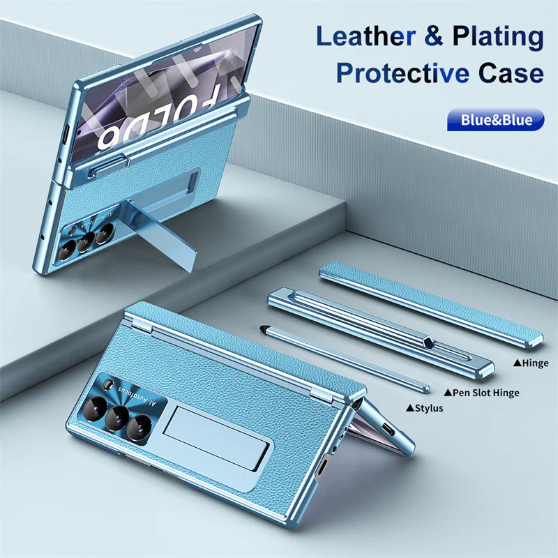 Leather Hinge S Pen Slot Kick stand Case - Z Fold Series
