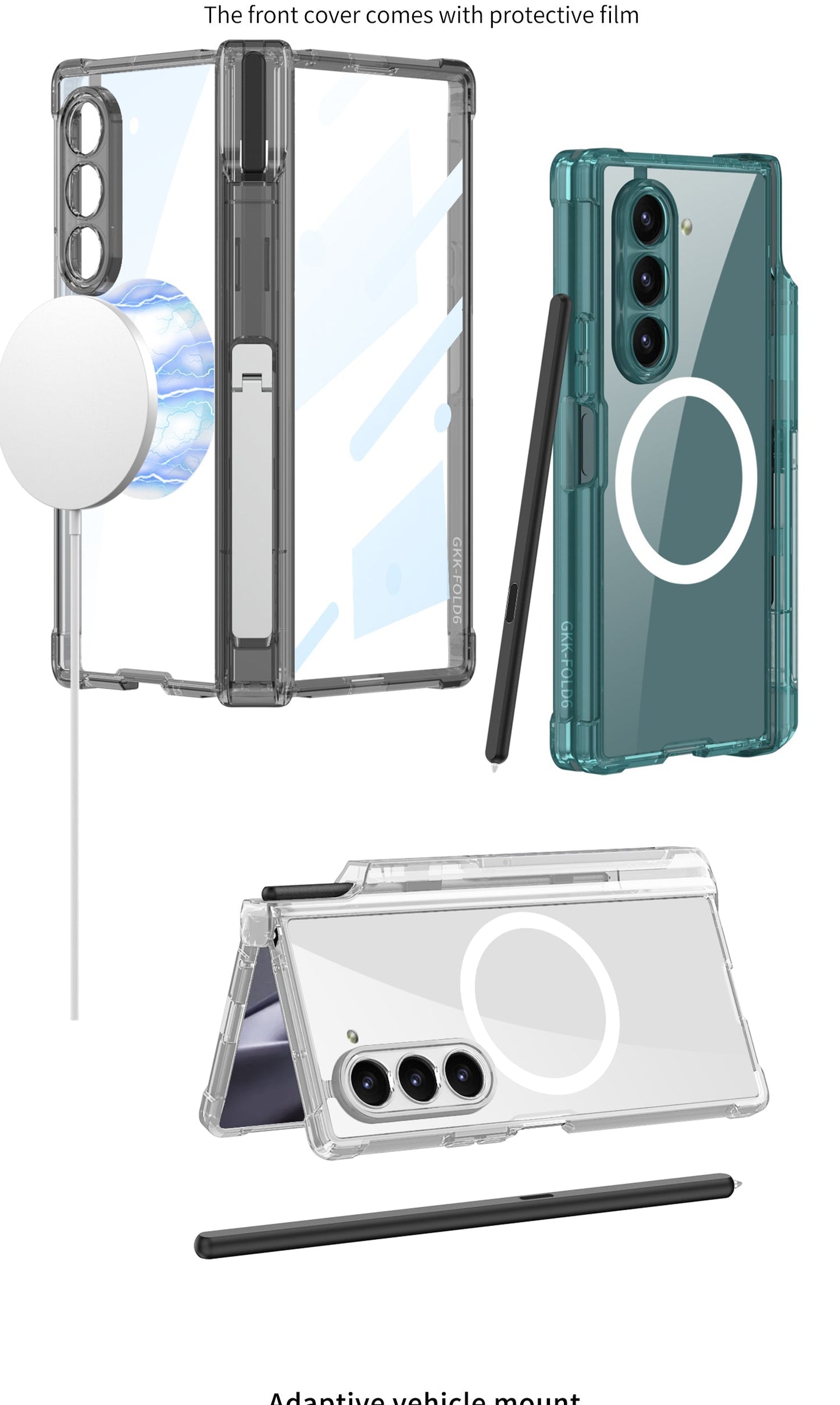 Z Fold 6 Clear HD MagSafe Kickstand & Pen Holder Shockproof Case