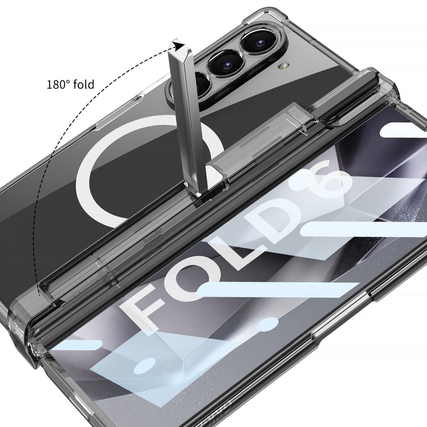 Z Fold 6 Clear HD MagSafe Kickstand & Pen Holder Shockproof Case