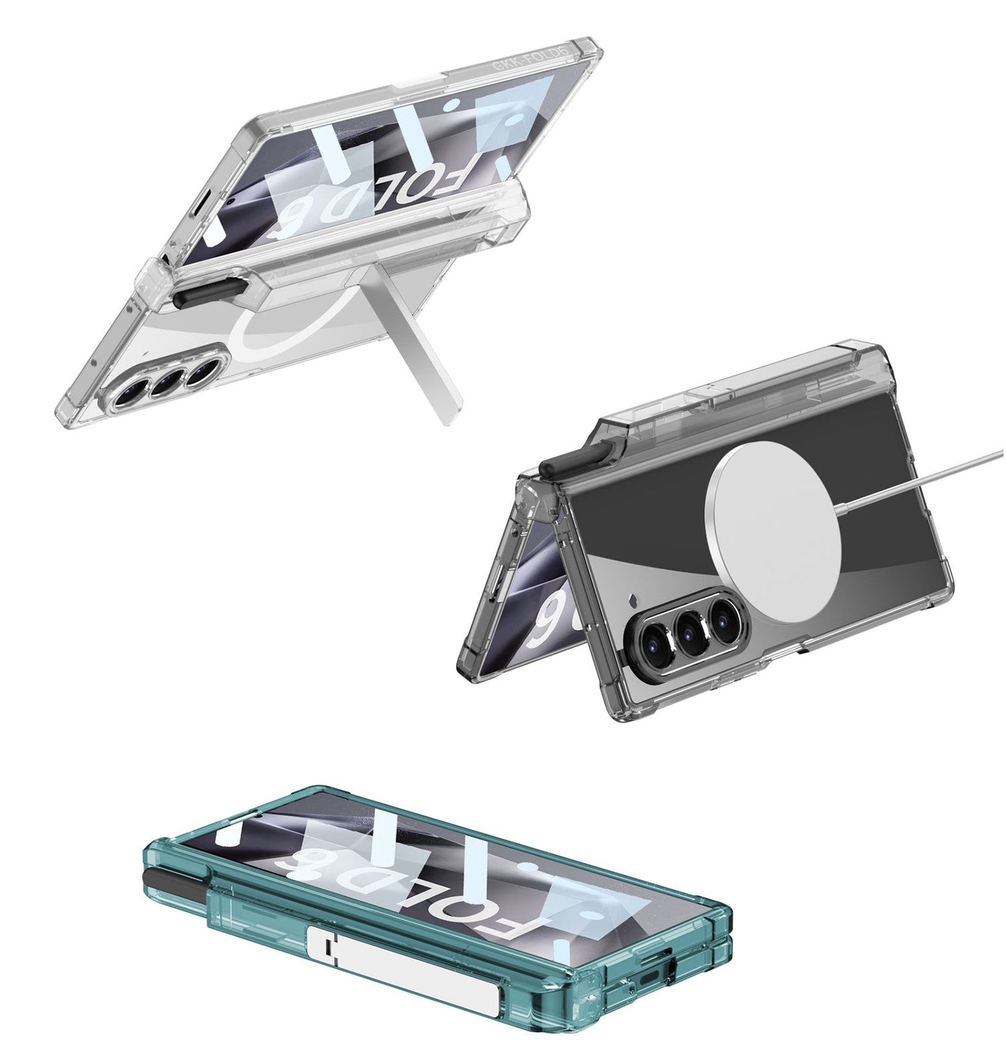 Z Fold 6 Clear HD MagSafe Kickstand & Pen Holder Shockproof Case