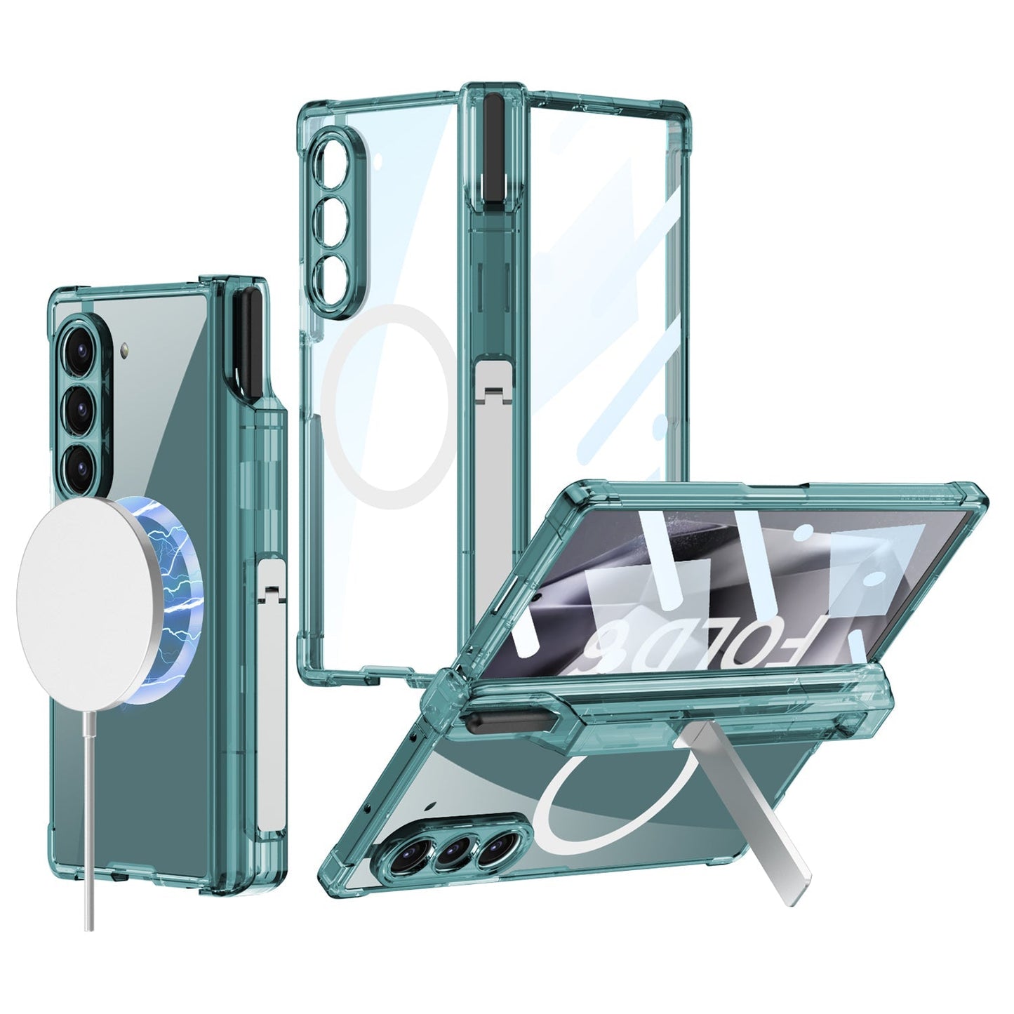 Z Fold 6 Clear HD MagSafe Kickstand & Pen Holder Shockproof Case