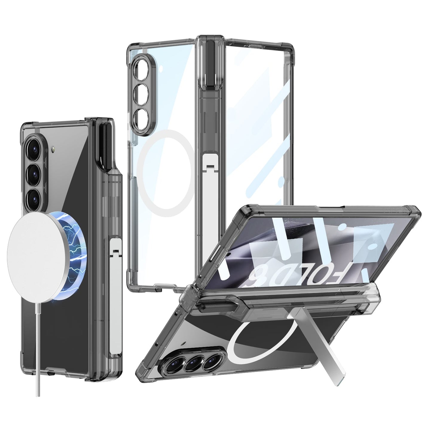 Z Fold 6 Clear HD MagSafe Kickstand & Pen Holder Shockproof Case