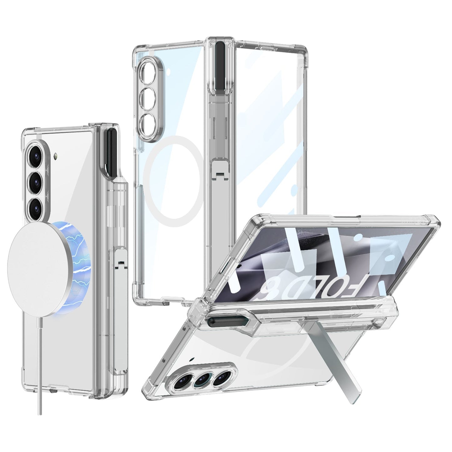 Z Fold 6 Clear HD MagSafe Kickstand & Pen Holder Shockproof Case