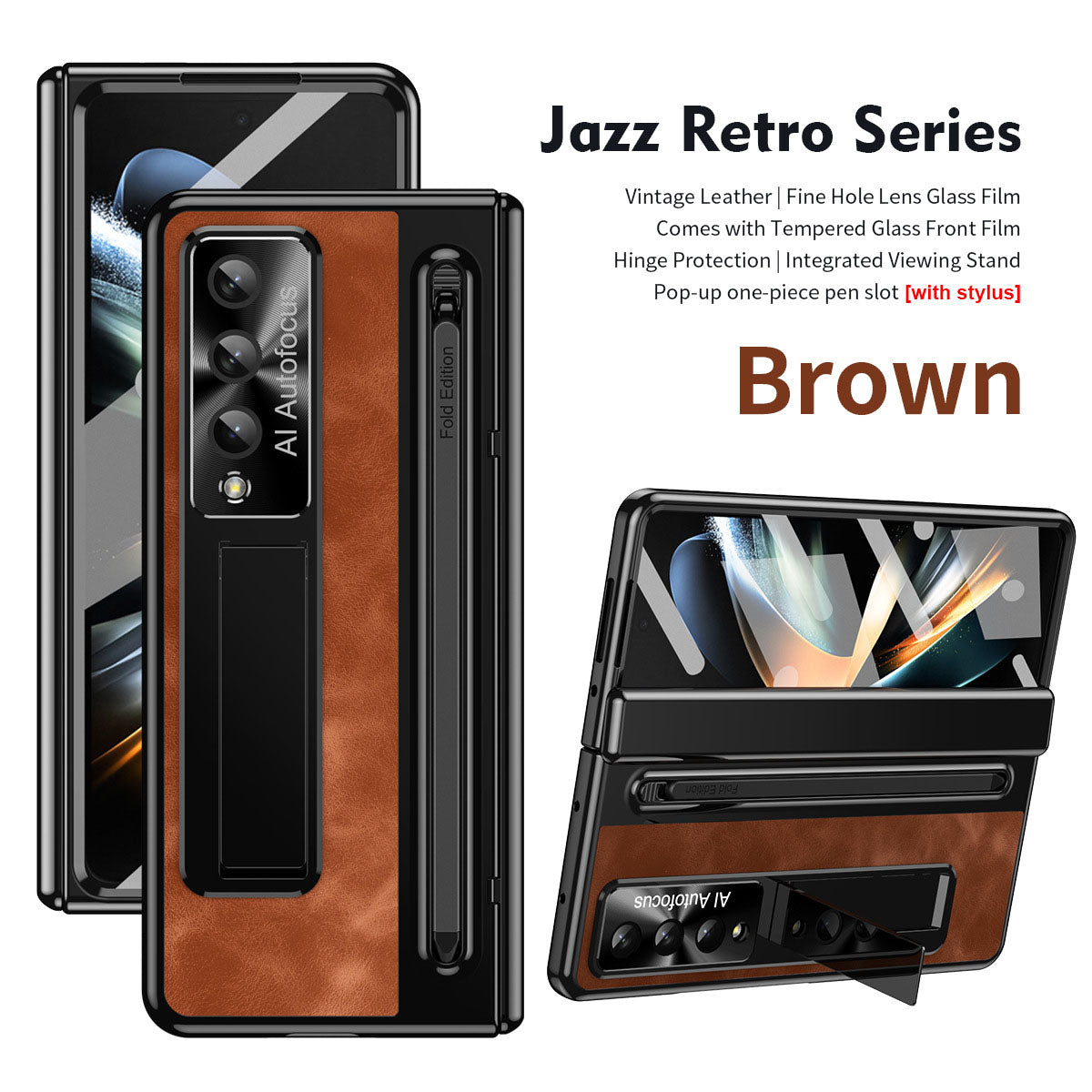 Jazz Retro Style Anti-fall Protective Leather Case - Z Fold Series