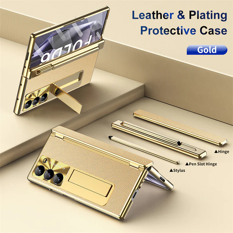 Leather Hinge S Pen Slot Kick stand Case - Z Fold Series