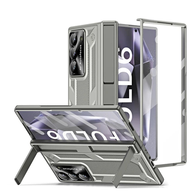 Z Fold 6 Hinge Shockproof Case with Double Kickstand & Screen Film