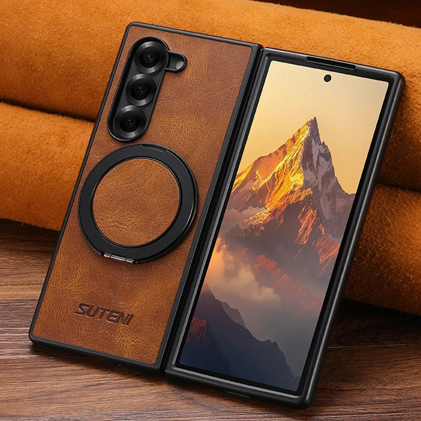 LuxTurn Fold – Vintage Leather 360° Rotating Stand Case