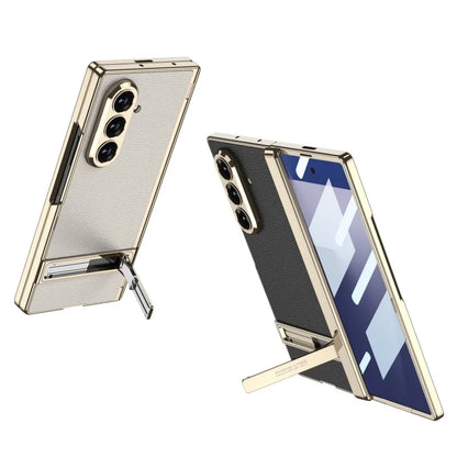 MechaStand Fold – Electroplated Vegan Leather Case with Mechanical Stand