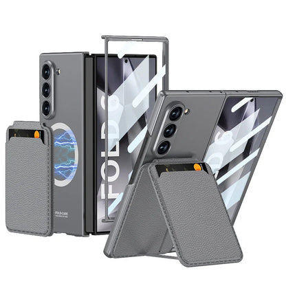 Z Fold 6 Leather MagSafe Case with Magnetic Detachable Wallet & Kickstand