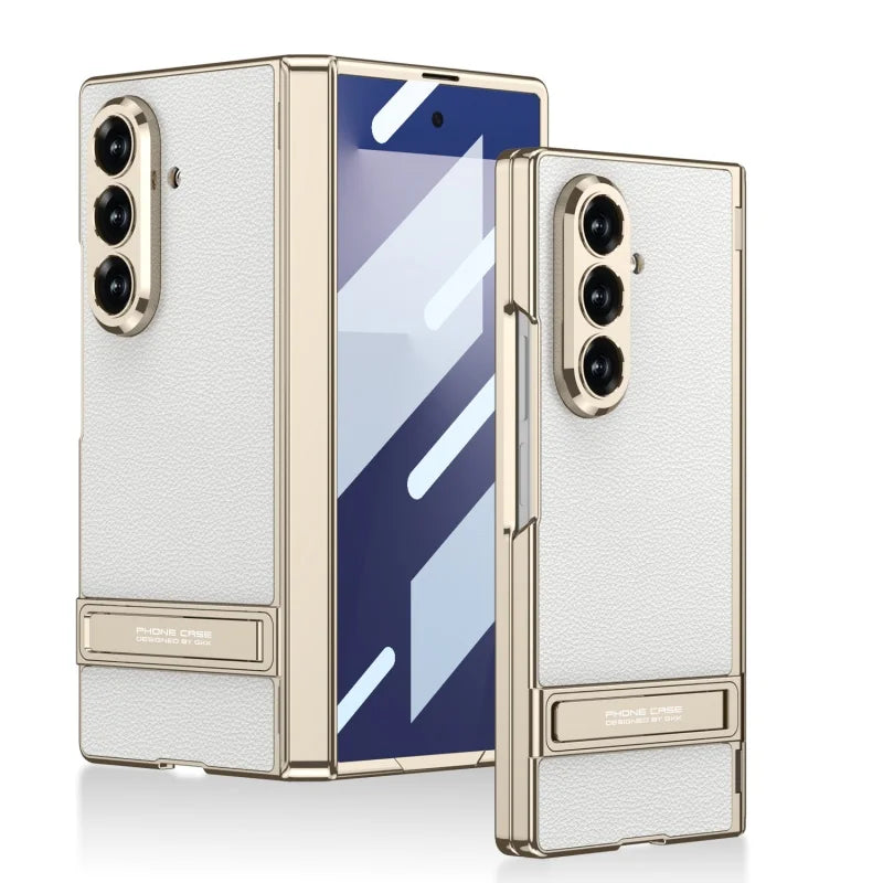 MechaStand Fold – Electroplated Vegan Leather Case with Mechanical Stand