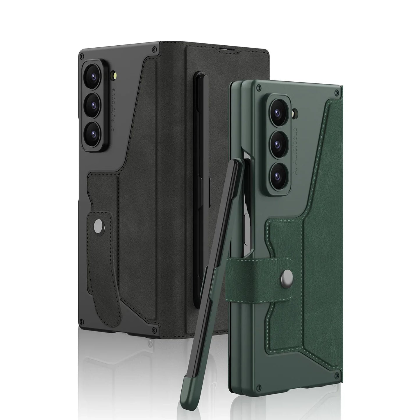 Z Fold 6 Leather Wallet Case with Screen Protector & Kickstand