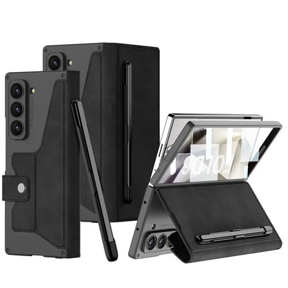 Z Fold 6 Leather Wallet Case with Screen Protector & Kickstand
