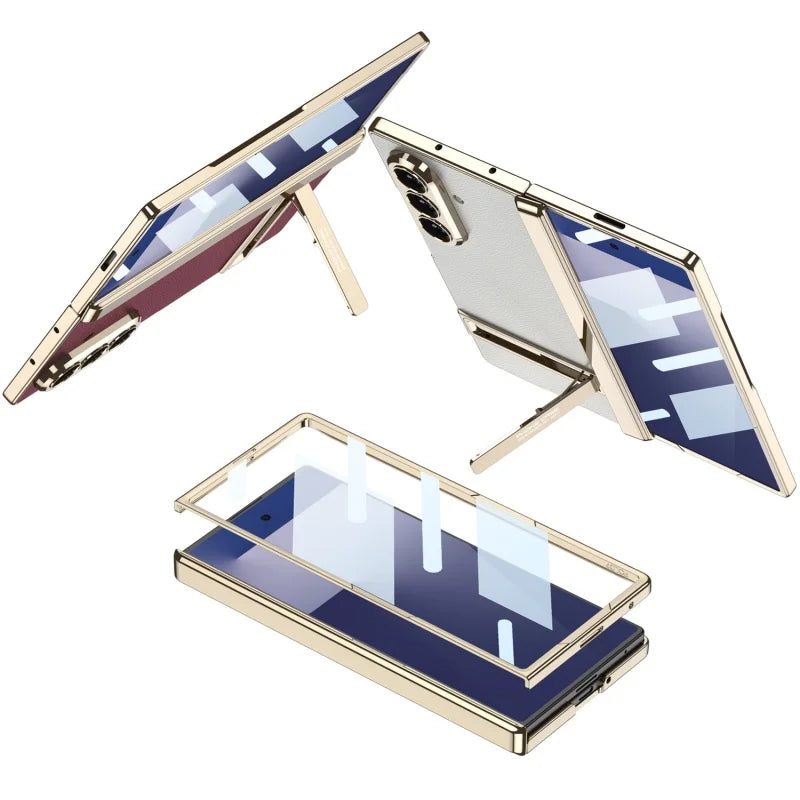 MechaStand Fold – Electroplated Vegan Leather Case with Mechanical Stand
