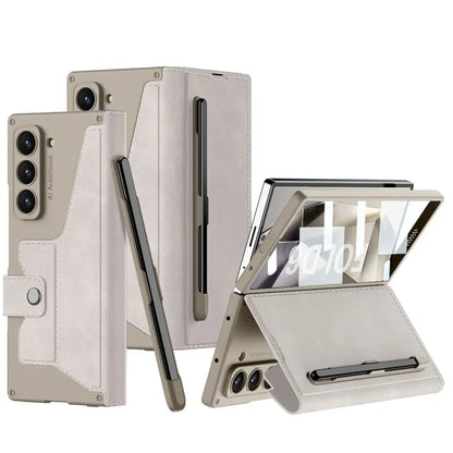 Z Fold 6 Leather Wallet Case with Screen Protector & Kickstand
