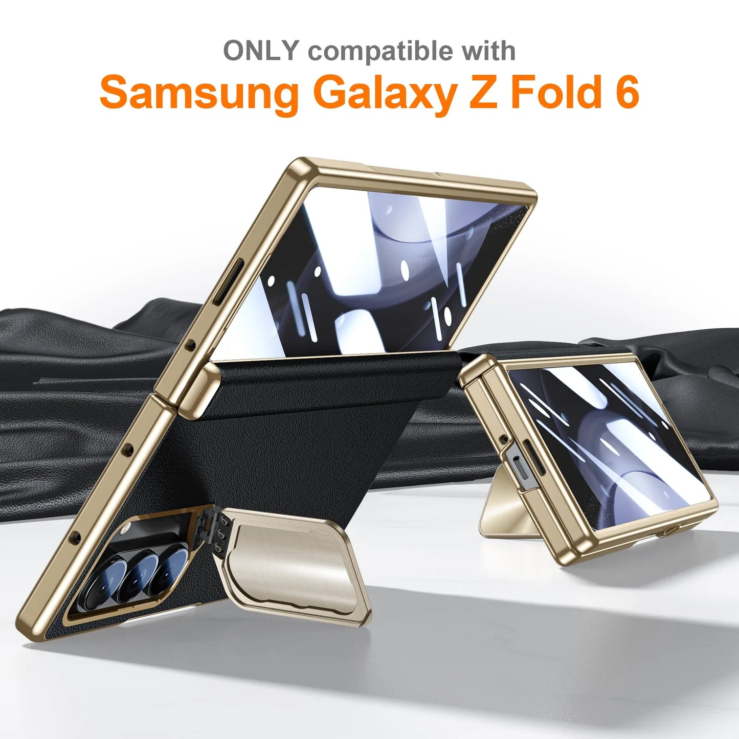 Z Fold 6 Leather Magnetic Hinge Camera Protection Barcket Case