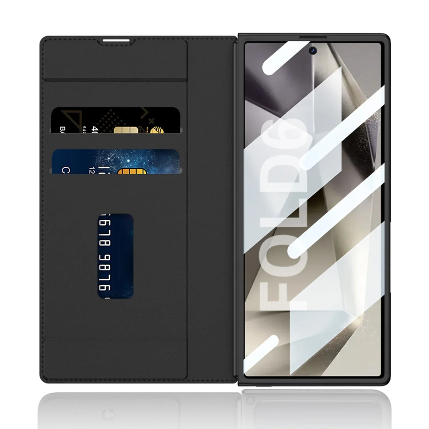 Z Fold 6 Leather Wallet Case with Screen Protector & Kickstand