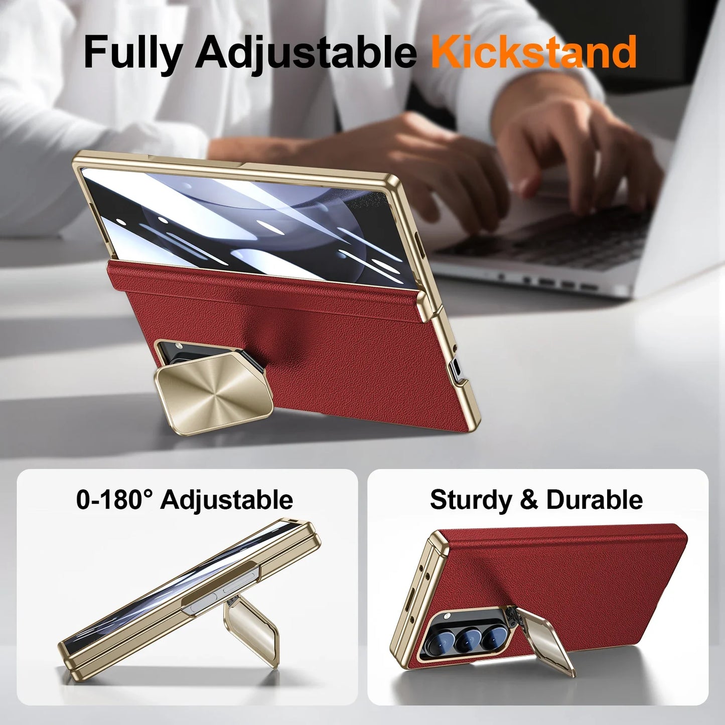Z Fold 6 Leather Magnetic Hinge Camera Protection Barcket Case